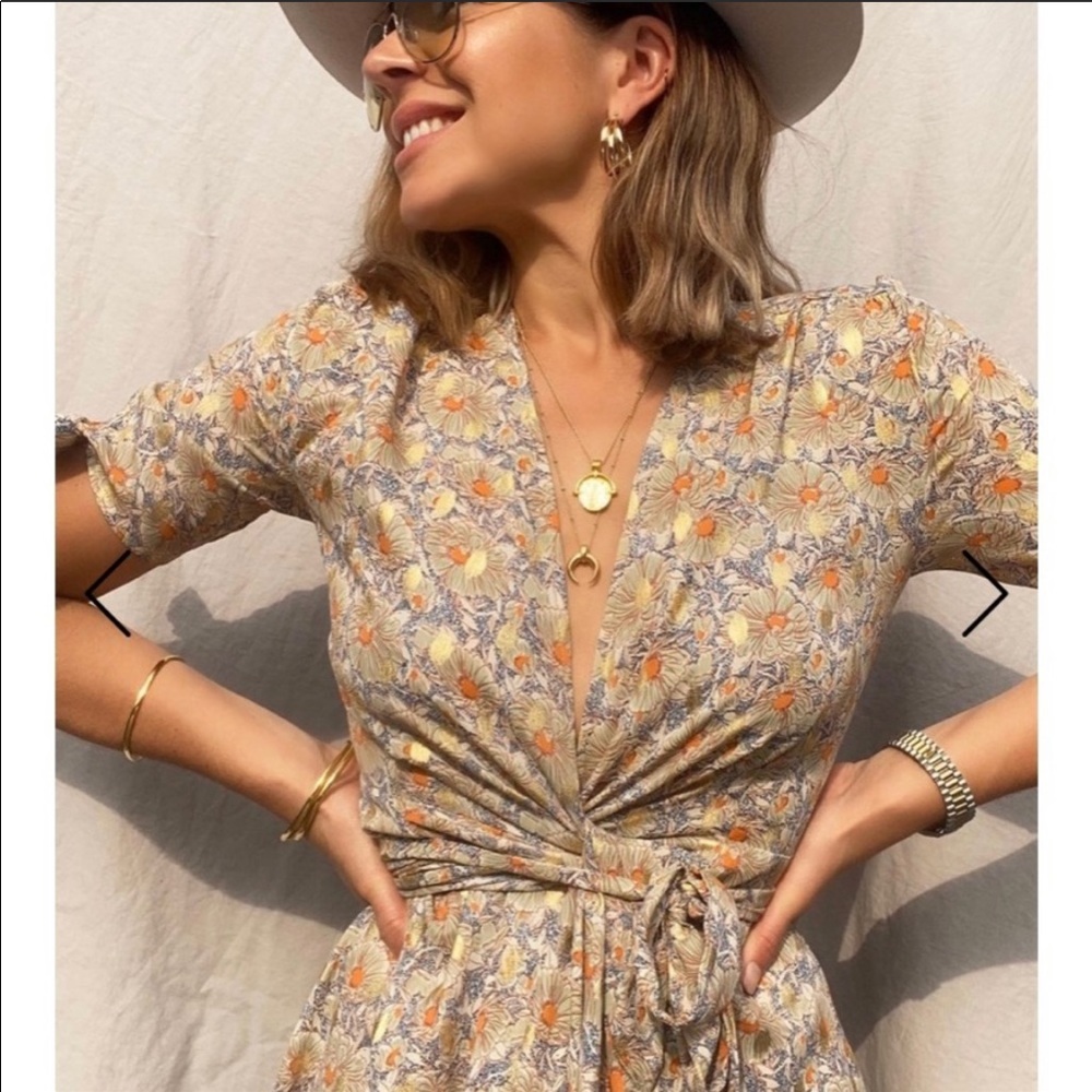 Never Fully Dressed Gold Zsa Zsa Wrap Dress
